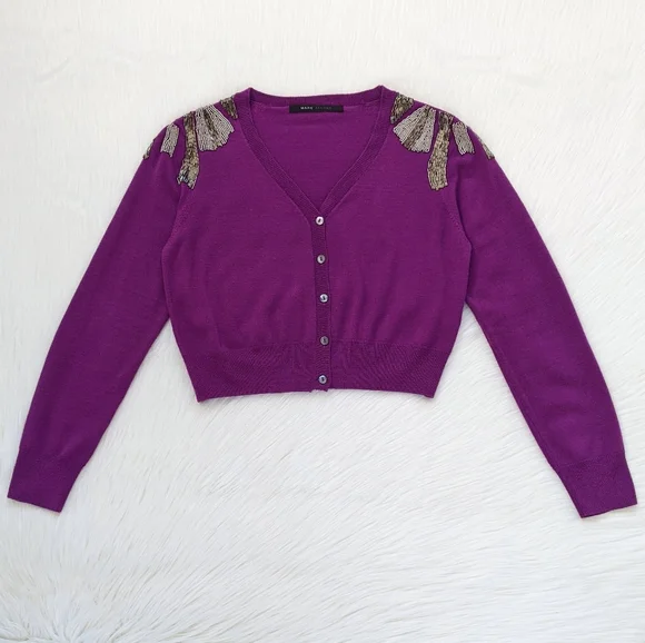 Marc Jacobs Y2K Beaded Fuchsia Wool Blend Cropped Cardigan Sweater | Size S/M* - Picture 11 of 13